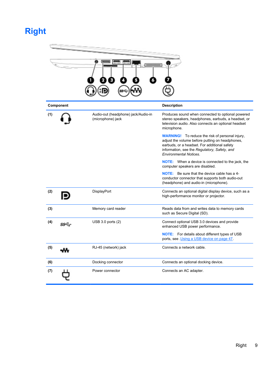 Right | HP EliteBook 850 G1 Notebook PC User Manual | Page 19 / 90