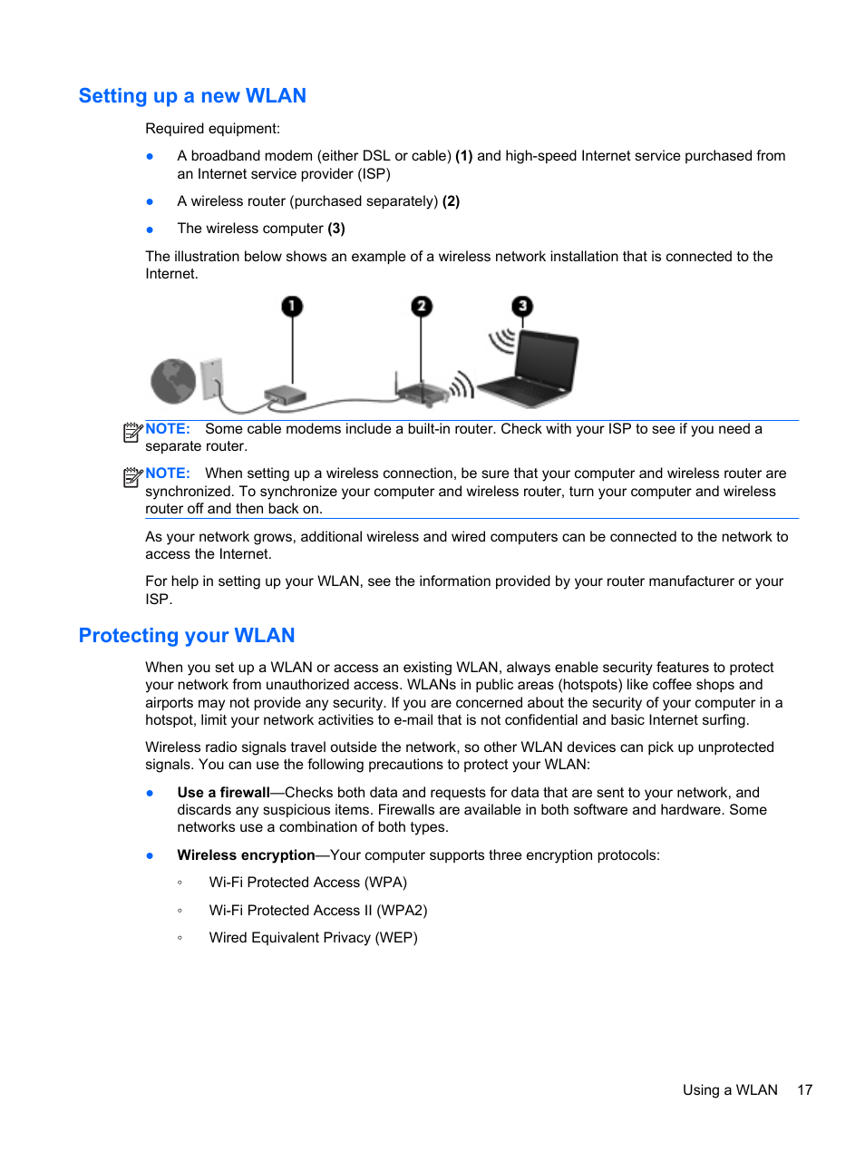 Setting up a new wlan, Protecting your wlan, Setting up a new wlan protecting your wlan | HP EliteBook 850 G1 Notebook PC User Manual | Page 27 / 90