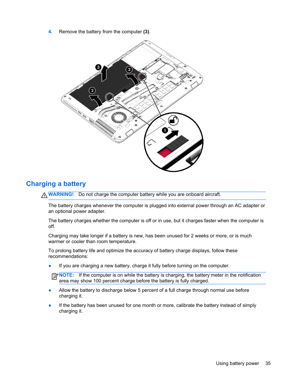 Charging a battery | HP EliteBook 850 G1 Notebook PC User Manual | Page 45 / 90