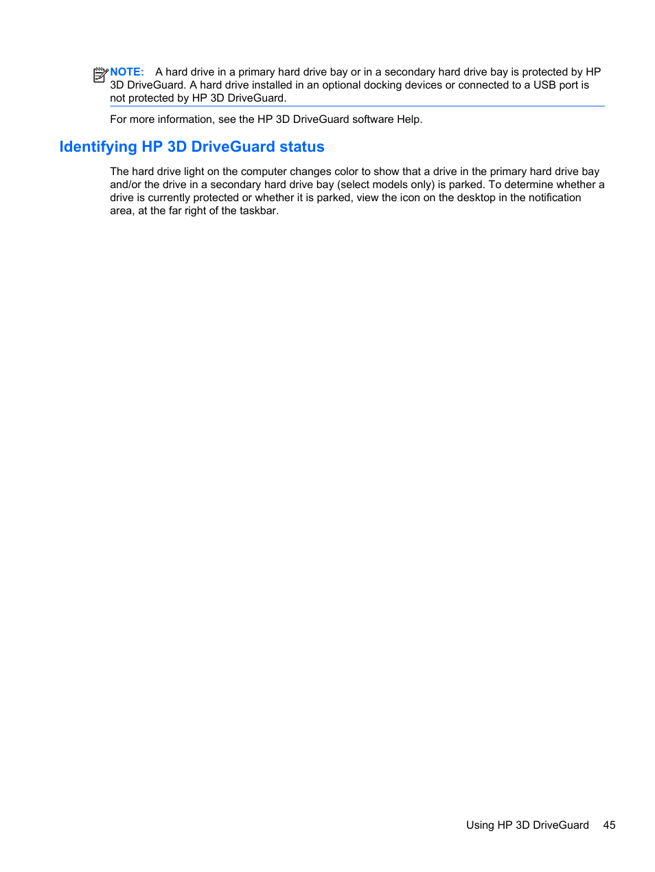 Identifying hp 3d driveguard status | HP EliteBook 850 G1 Notebook PC User Manual | Page 55 / 90