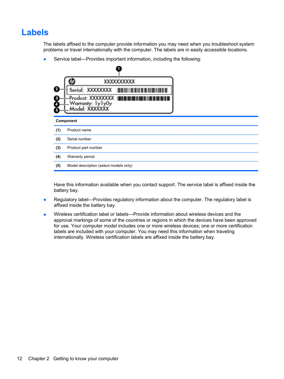 Labels | HP Pavilion g4-2149se Notebook PC User Manual | Page 22 / 81