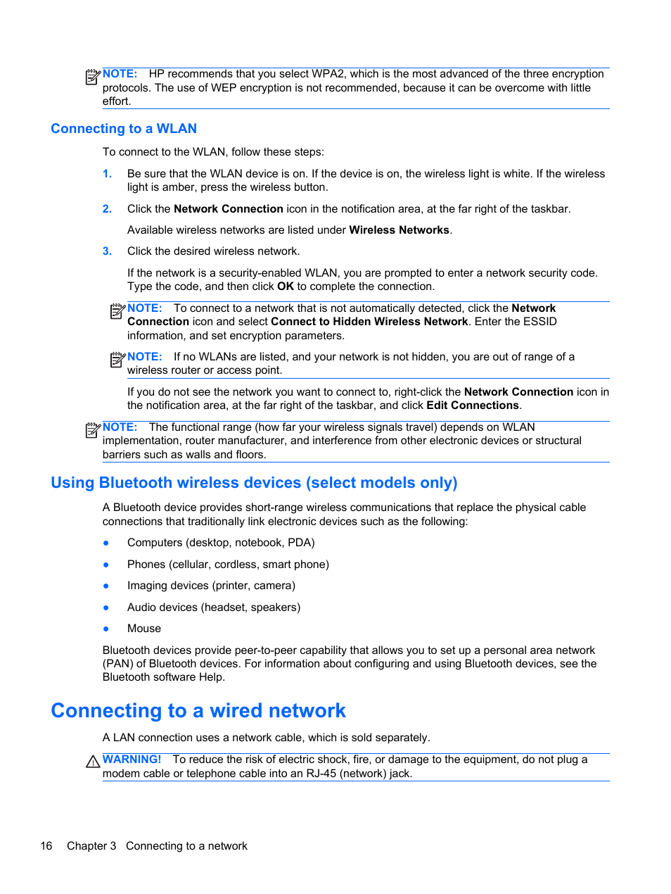Connecting to a wlan, Connecting to a wired network | HP Pavilion g4-2149se Notebook PC User Manual | Page 26 / 81