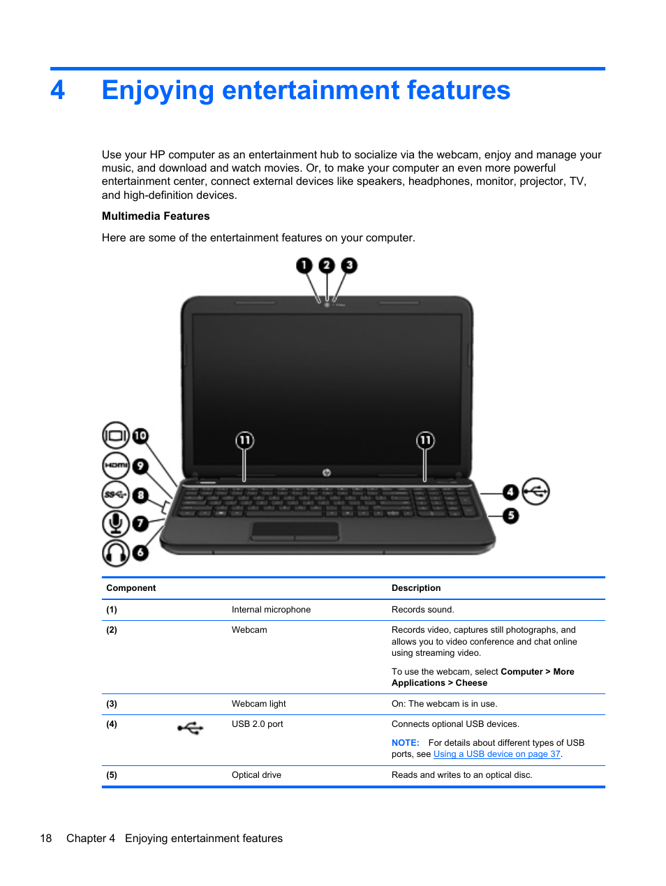 Enjoying entertainment features, 4 enjoying entertainment features, 4enjoying entertainment features | HP Pavilion g4-2149se Notebook PC User Manual | Page 28 / 81
