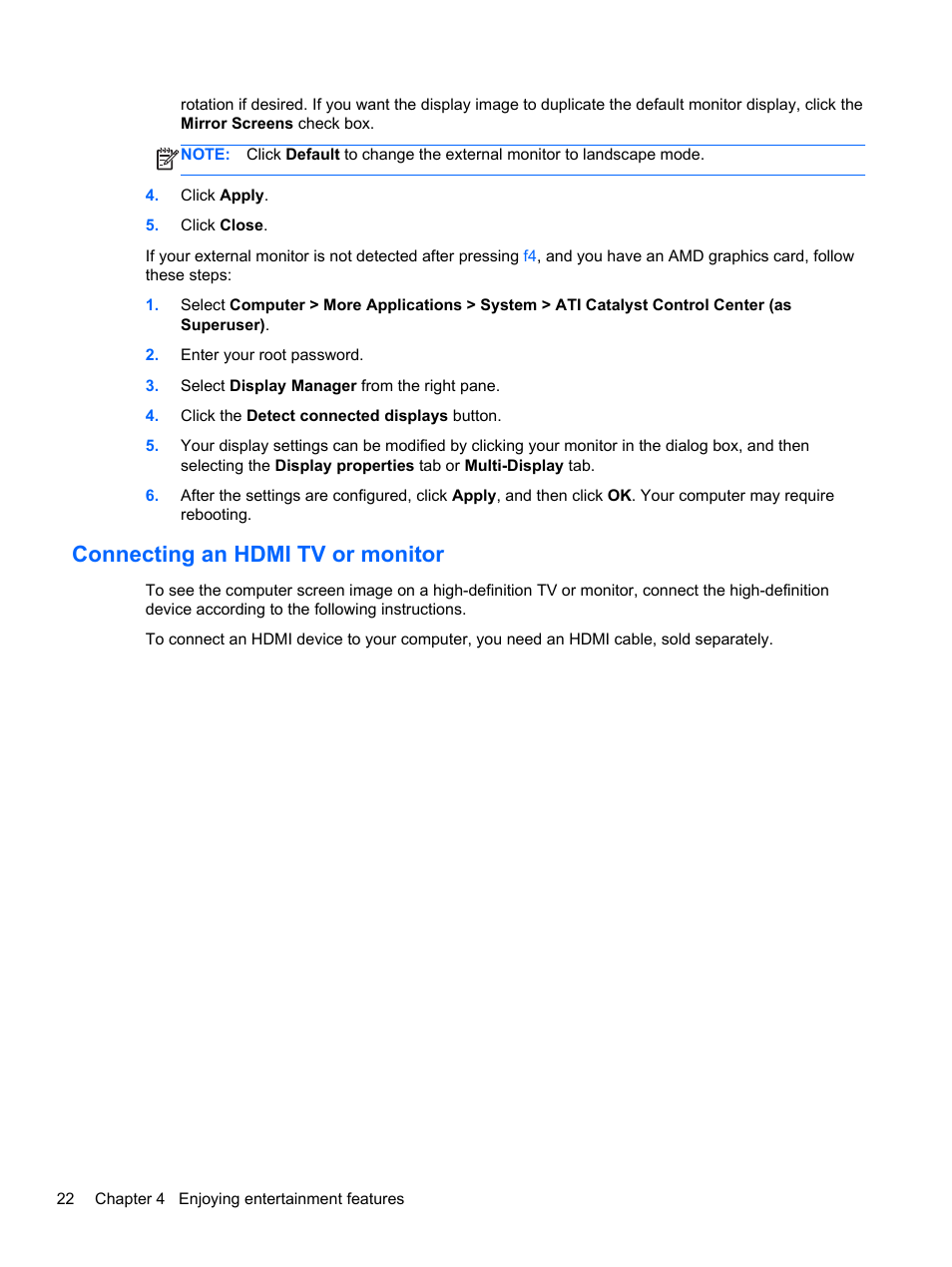 Connecting an hdmi tv or monitor | HP Pavilion g4-2149se Notebook PC User Manual | Page 32 / 81
