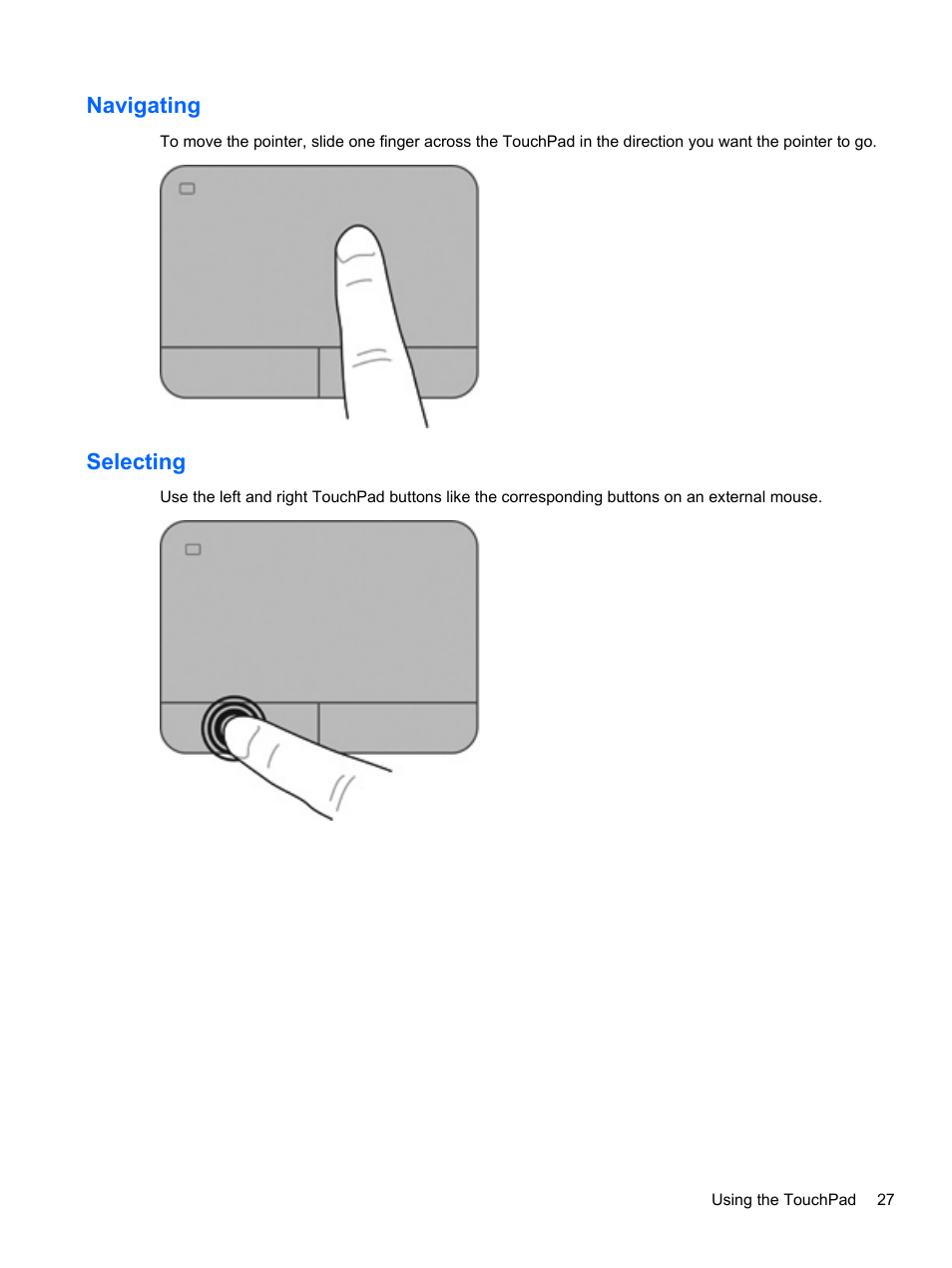 Navigating, Selecting, Navigating selecting | HP Pavilion g4-2149se Notebook PC User Manual | Page 37 / 81