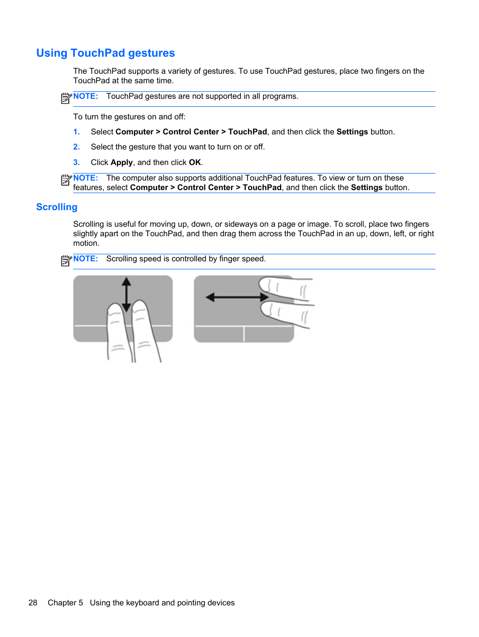 Using touchpad gestures, Scrolling | HP Pavilion g4-2149se Notebook PC User Manual | Page 38 / 81
