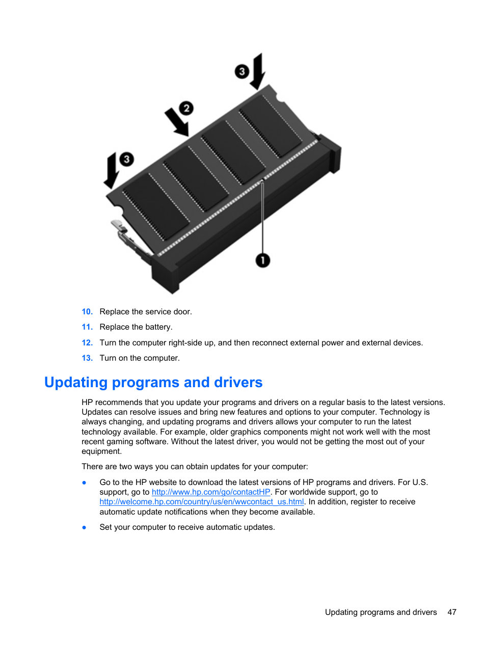 Updating programs and drivers | HP Pavilion g4-2149se Notebook PC User Manual | Page 57 / 81