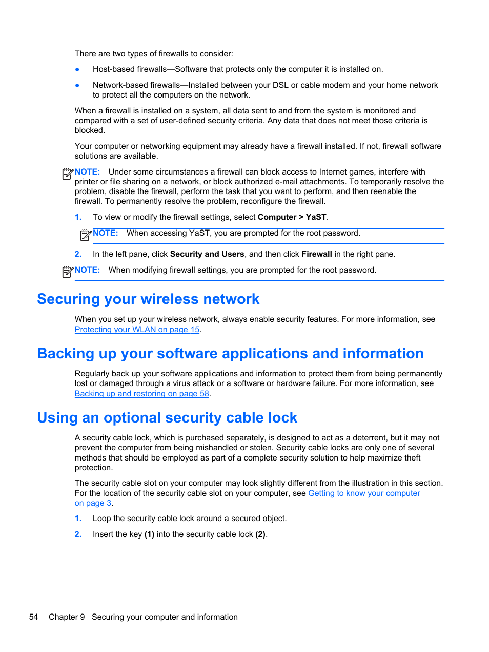 Securing your wireless network, Using an optional security cable lock | HP Pavilion g4-2149se Notebook PC User Manual | Page 64 / 81