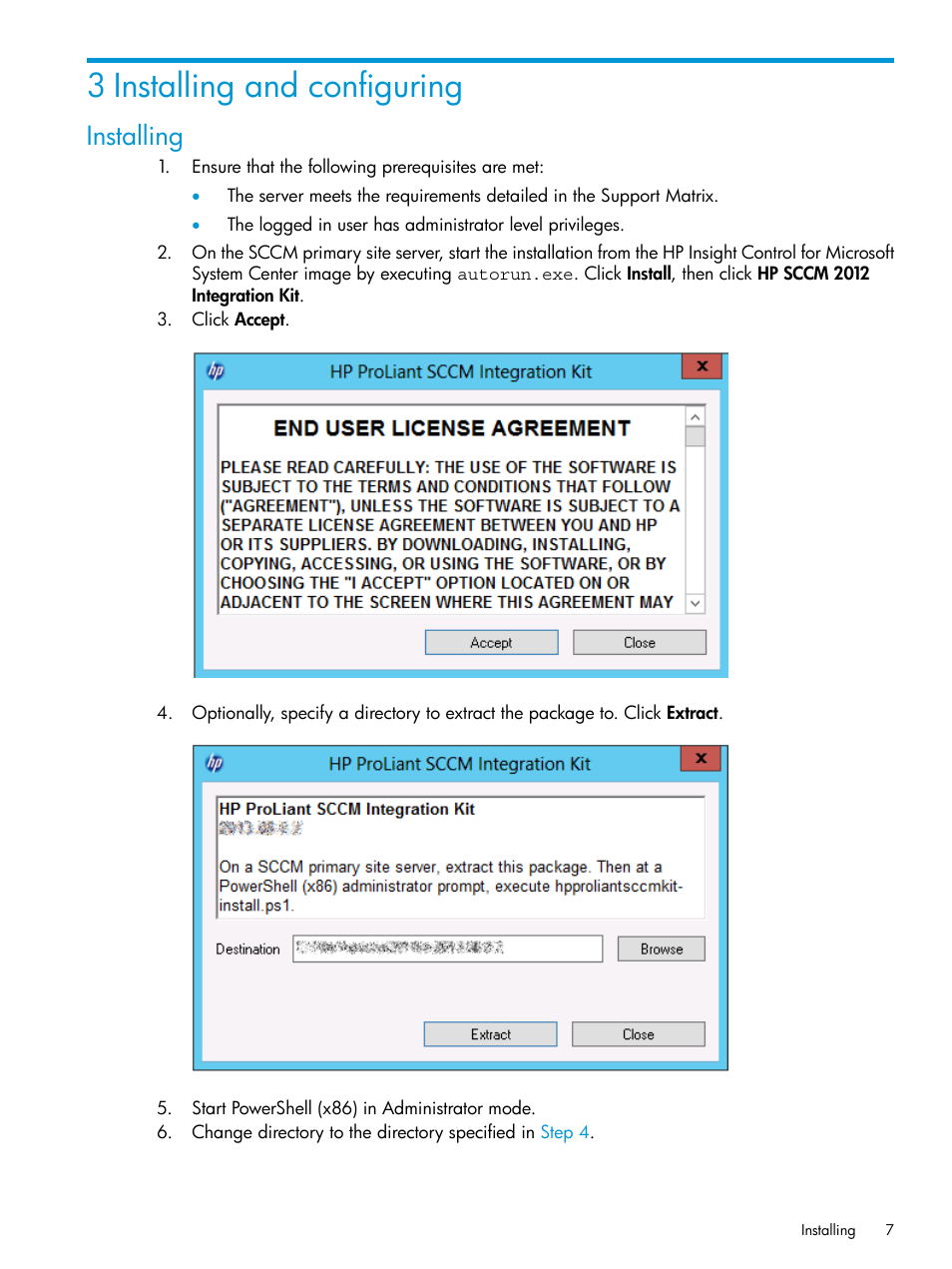 3 installing and configuring, Installing | HP OneView for Microsoft System Center User Manual | Page 7 / 22