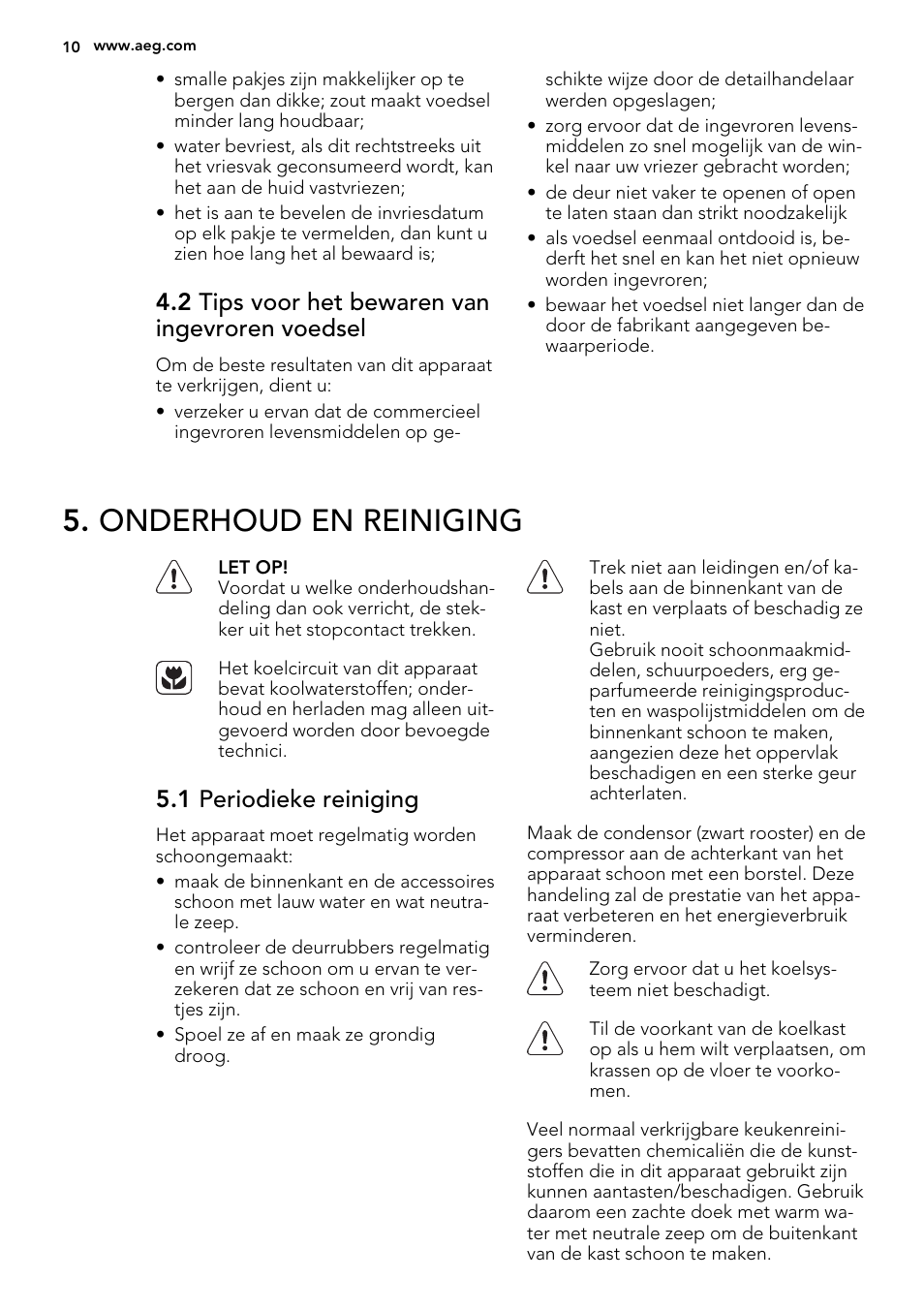 Onderhoud en reiniging, 2 tips voor het bewaren van ingevroren voedsel, 1 periodieke reiniging | AEG A92708GNW0 User Manual | Page 10 / 76