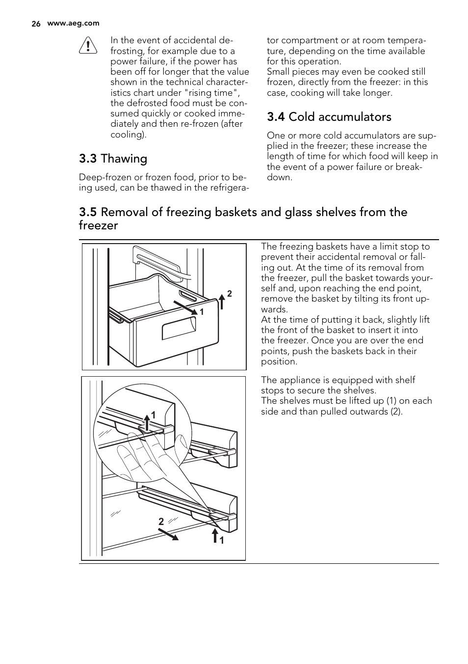 3 thawing, 4 cold accumulators | AEG A92708GNW0 User Manual | Page 26 / 76