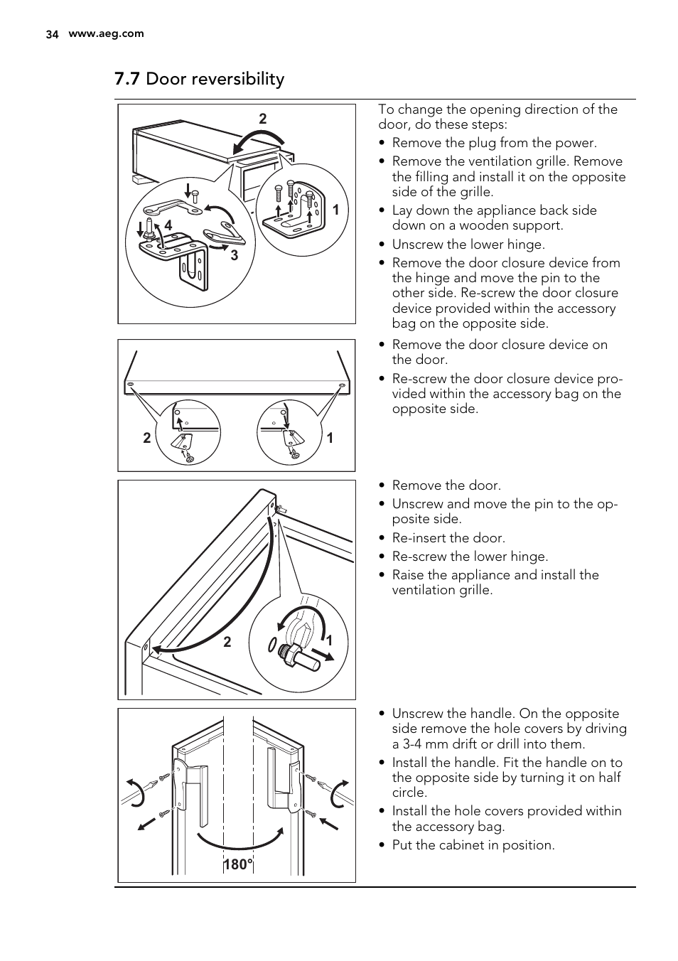 7 door reversibility | AEG A92708GNW0 User Manual | Page 34 / 76