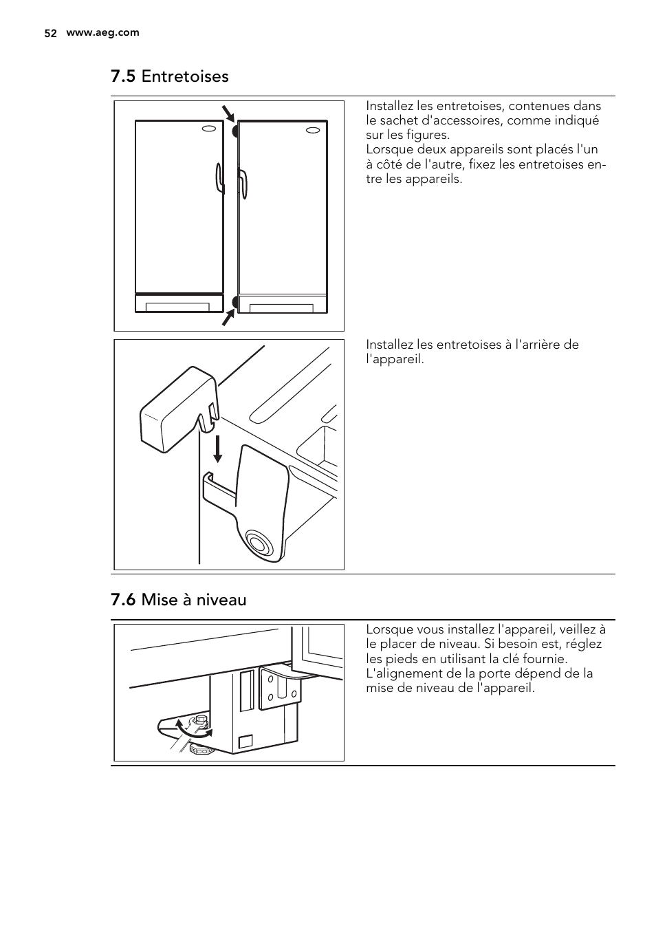 5 entretoises, 6 mise à niveau | AEG A92708GNW0 User Manual | Page 52 / 76