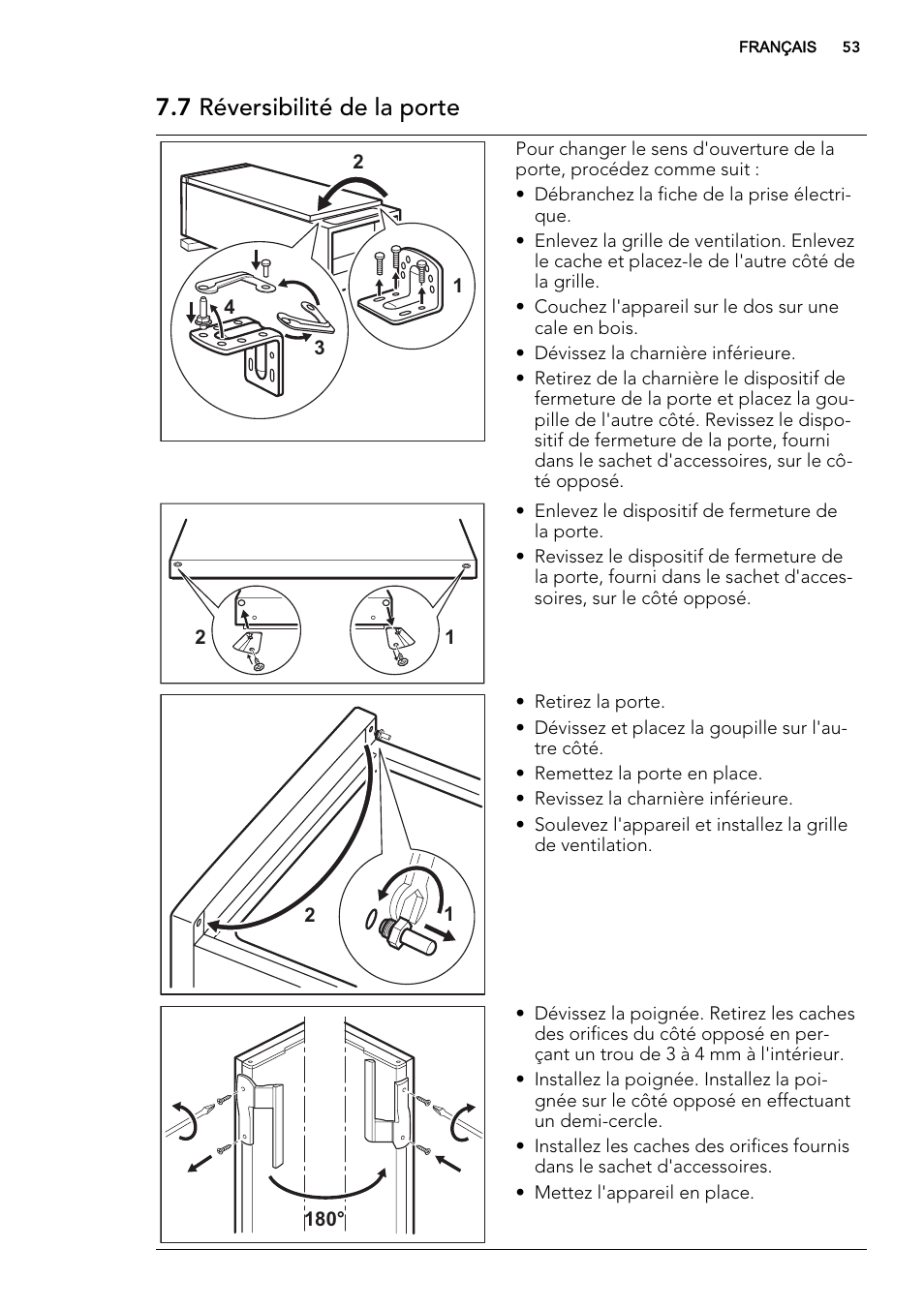 7 réversibilité de la porte | AEG A92708GNW0 User Manual | Page 53 / 76