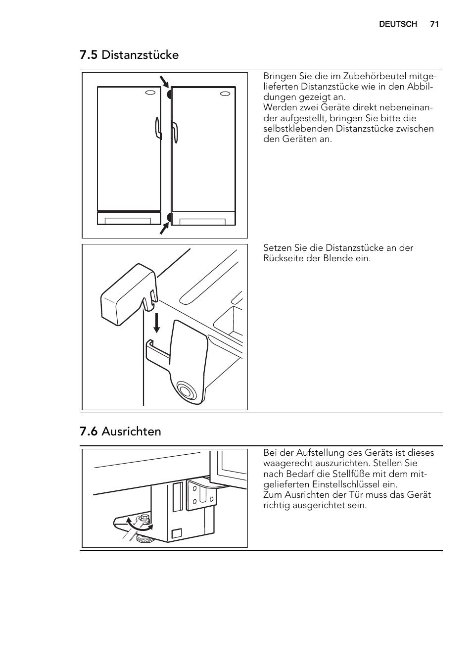 5 distanzstücke, 6 ausrichten | AEG A92708GNW0 User Manual | Page 71 / 76