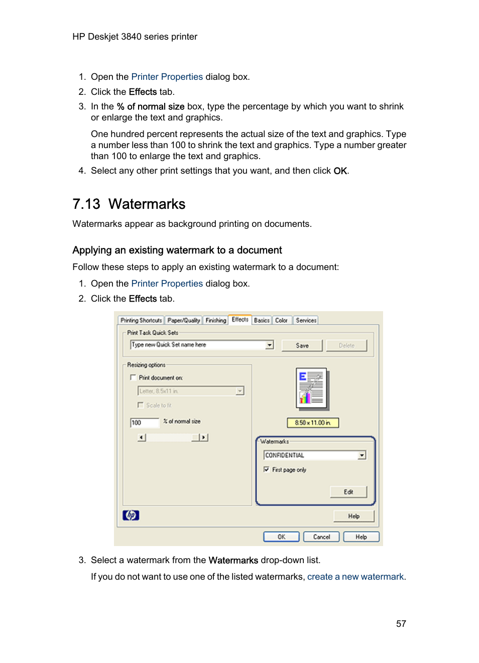 13 watermarks, Applying an existing watermark to a document, Learn how to add a | Watermark, To the letter, Add a, To your document | HP Deskjet 3848 Color Inkjet Printer User Manual | Page 57 / 96
