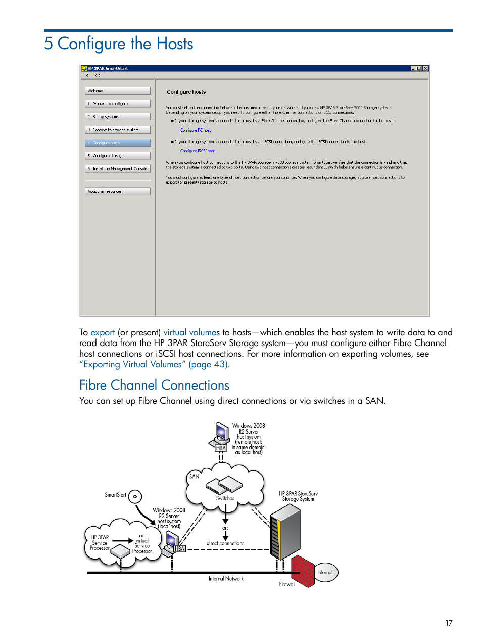 5 configure the hosts, Fibre channel connections | HP 3PAR Operating System Software User Manual | Page 17 / 56