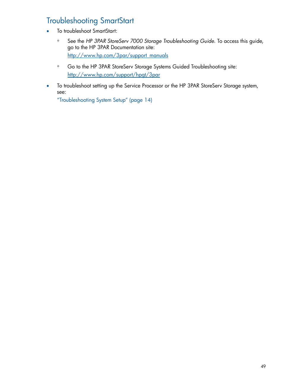 Troubleshooting smartstart | HP 3PAR Operating System Software User Manual | Page 49 / 56