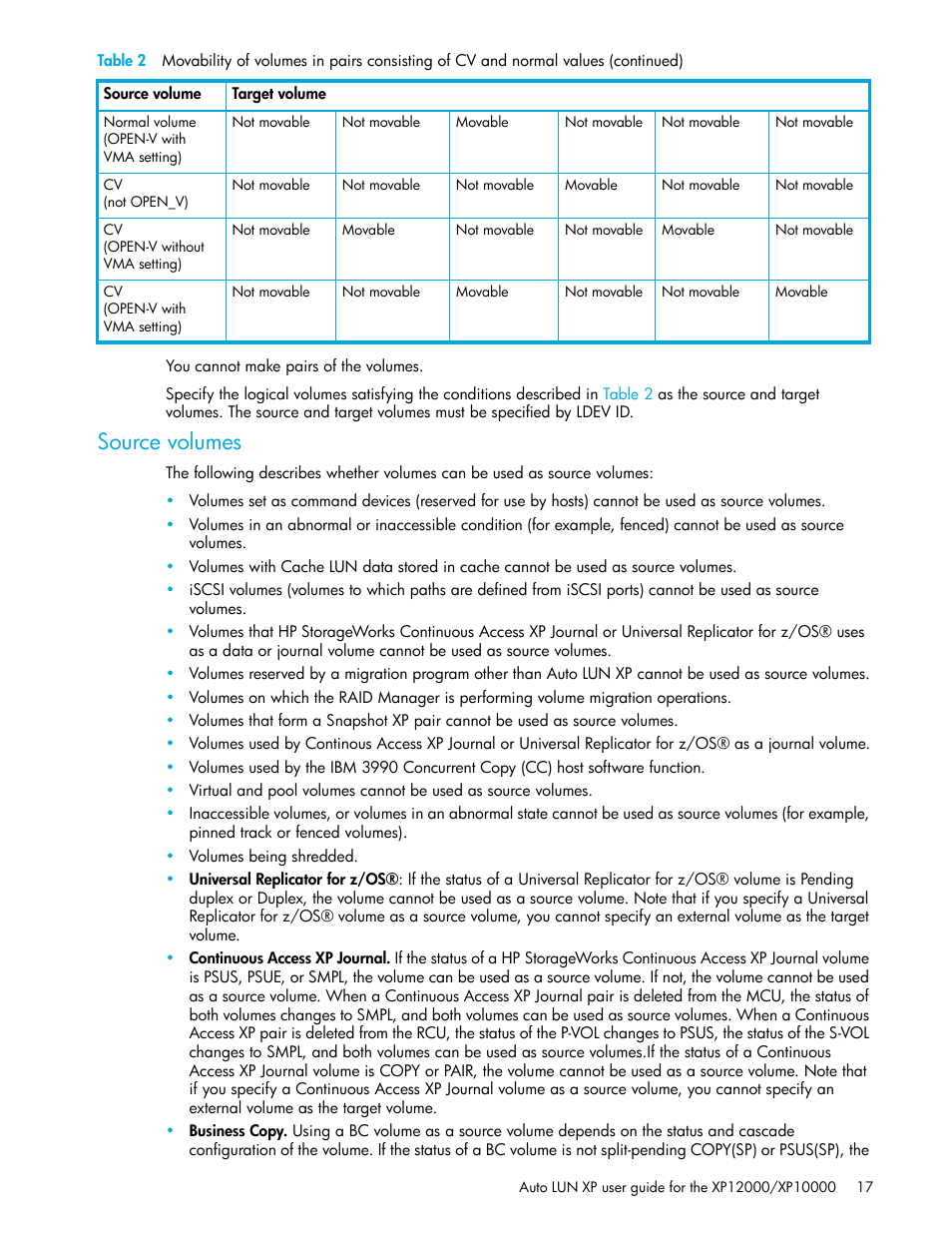 Source volumes | HP StorageWorks XP Remote Web Console Software User Manual | Page 17 / 68