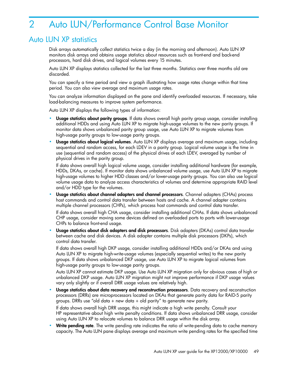 Auto lun/performance control base monitor, Auto lun xp statistics, 2 auto lun/performance control base monitor | 2auto lun/performance control base monitor | HP StorageWorks XP Remote Web Console Software User Manual | Page 49 / 68