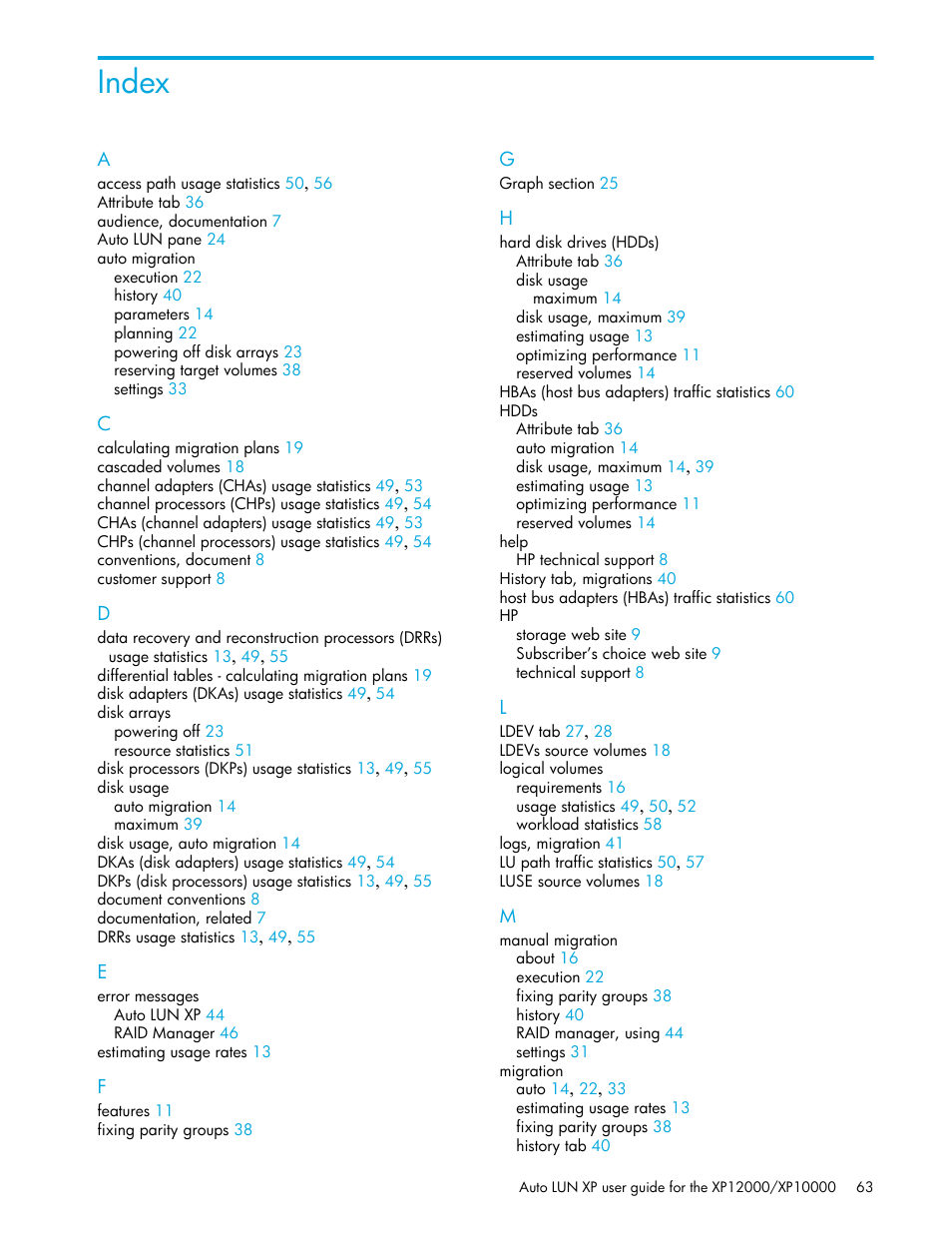 Index | HP StorageWorks XP Remote Web Console Software User Manual | Page 63 / 68