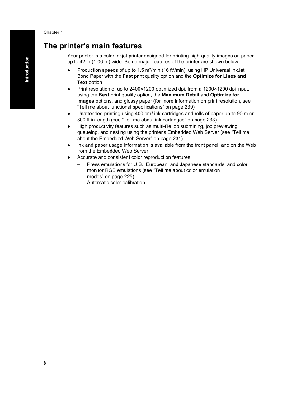 The printer's main features | HP Designjet 4000 Printer series User Manual | Page 10 / 268