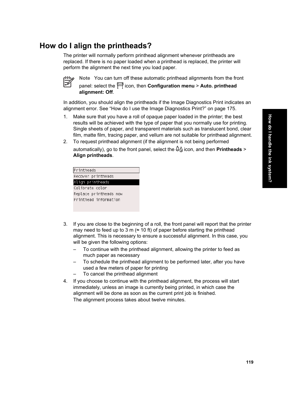 How do i align the printheads | HP Designjet 4000 Printer series User Manual | Page 121 / 268