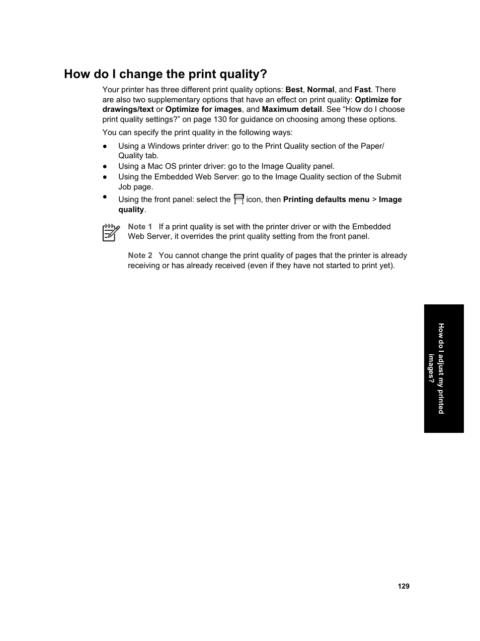 How do i change the print quality | HP Designjet 4000 Printer series User Manual | Page 131 / 268