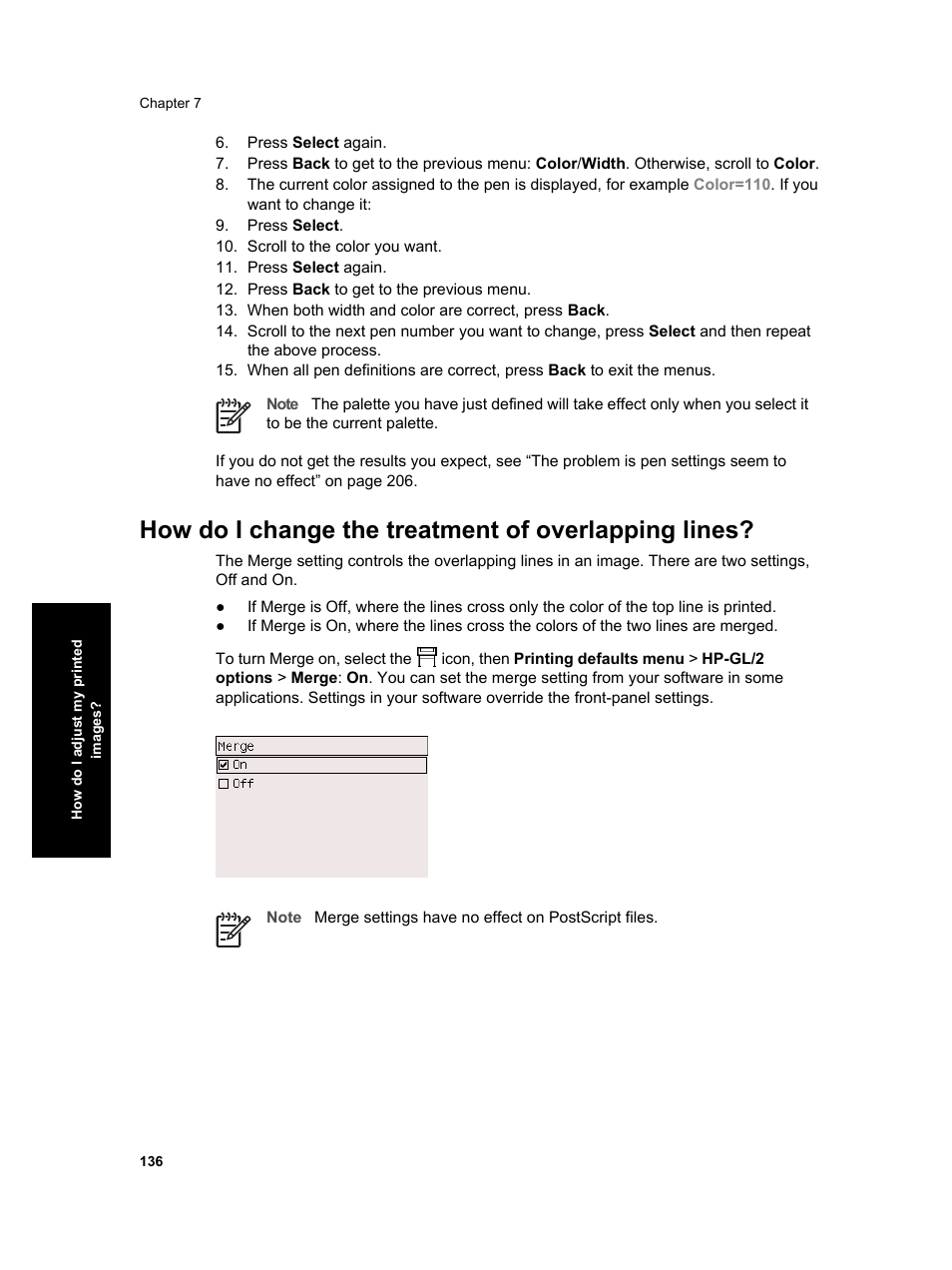 How do i change the treatment of overlapping lines | HP Designjet 4000 Printer series User Manual | Page 138 / 268