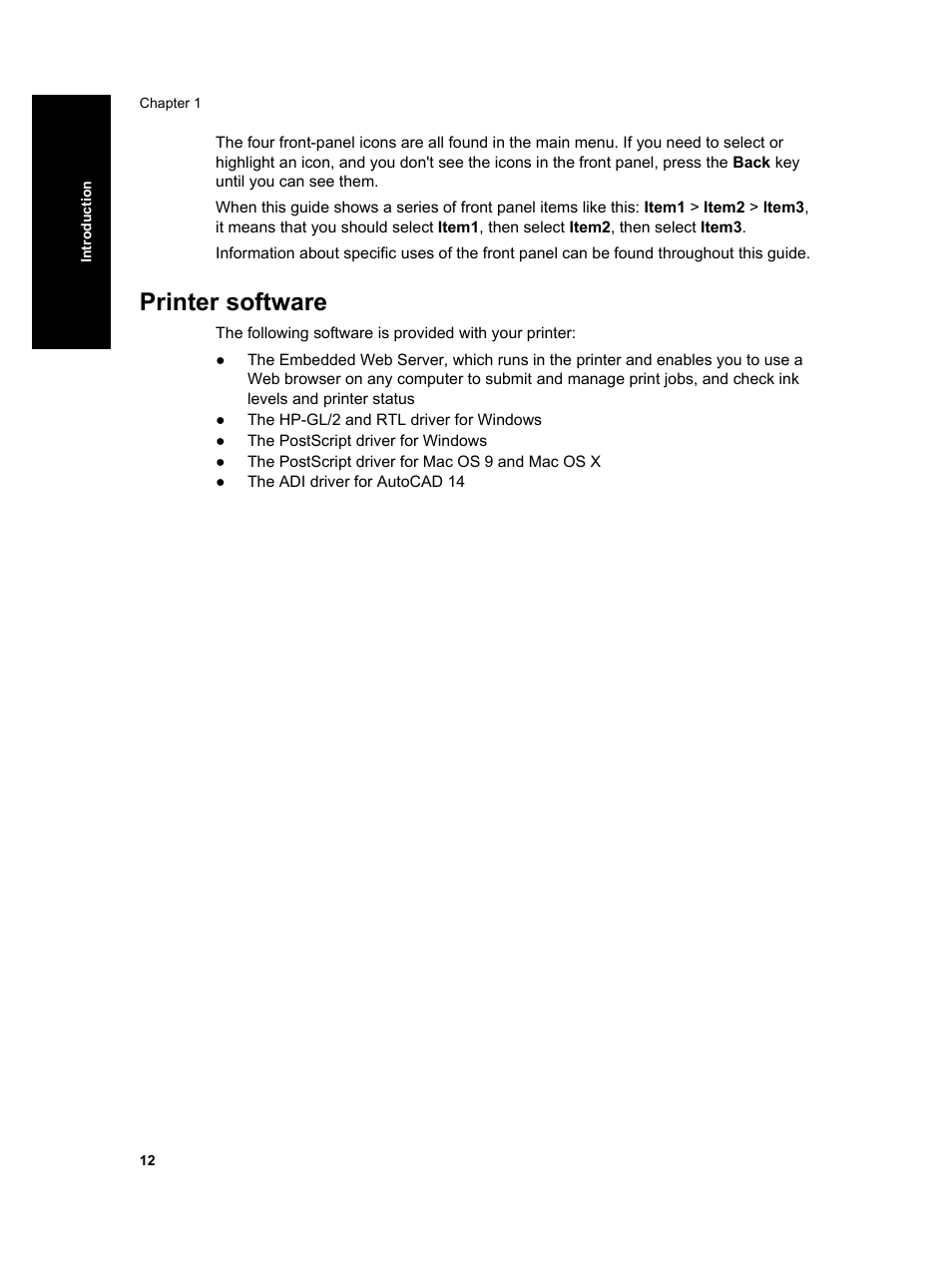 Printer software | HP Designjet 4000 Printer series User Manual | Page 14 / 268