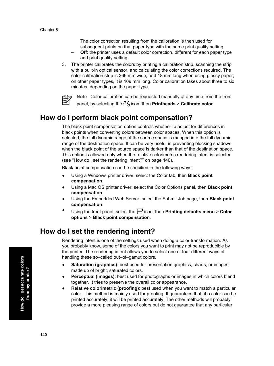 How do i perform black point compensation, How do i set the rendering intent | HP Designjet 4000 Printer series User Manual | Page 142 / 268