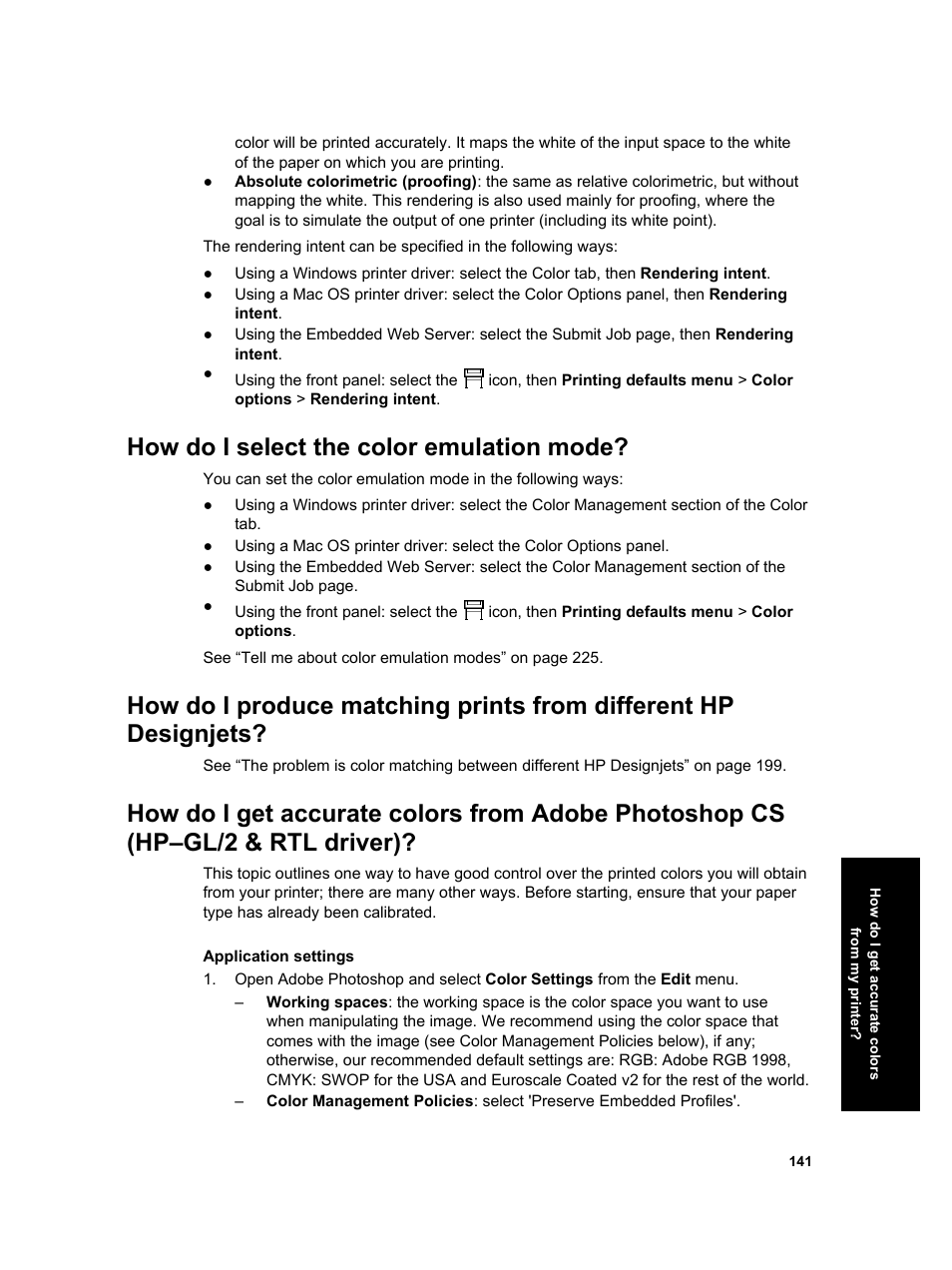 How do i select the color emulation mode | HP Designjet 4000 Printer series User Manual | Page 143 / 268