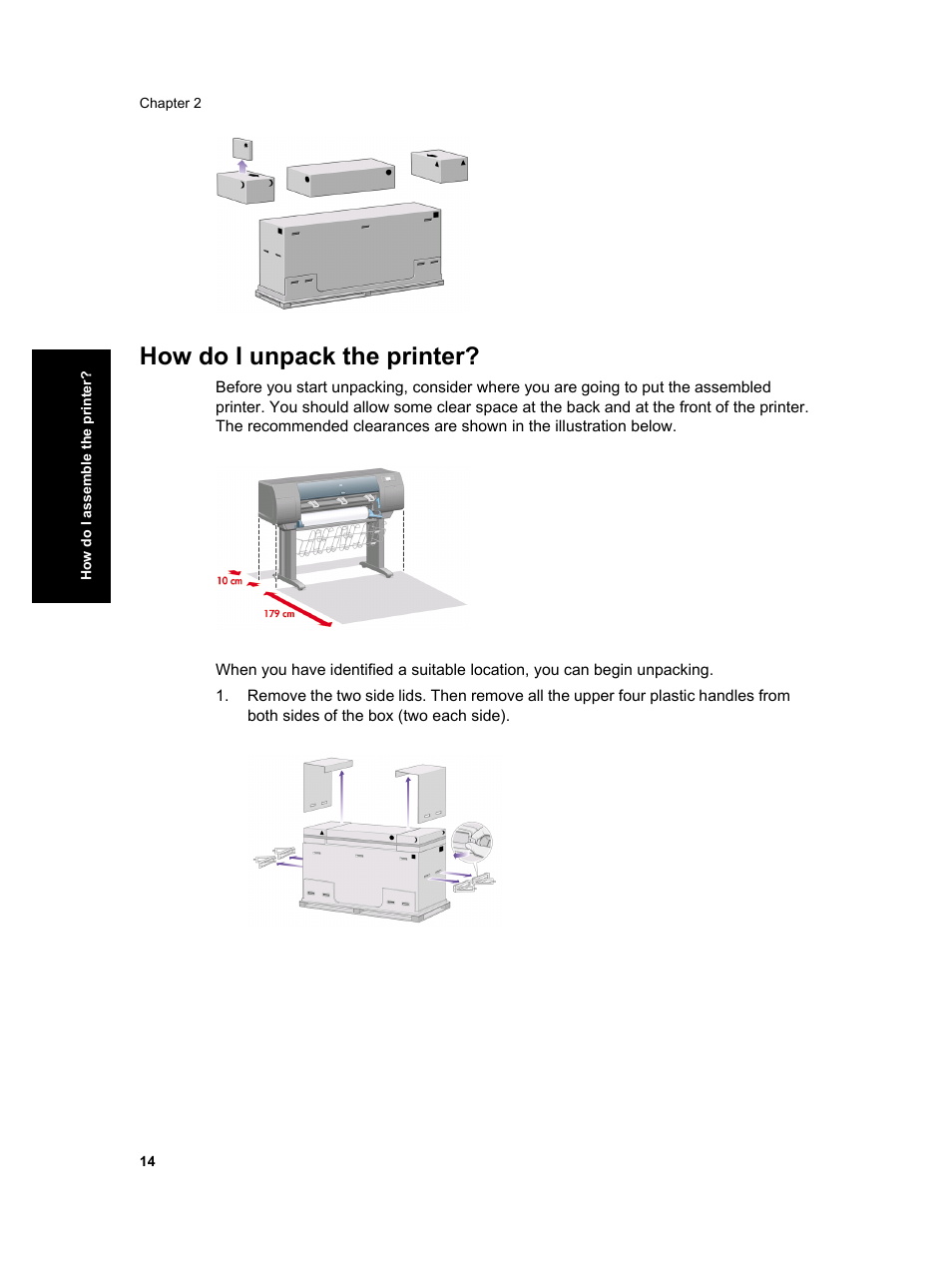 How do i unpack the printer | HP Designjet 4000 Printer series User Manual | Page 16 / 268