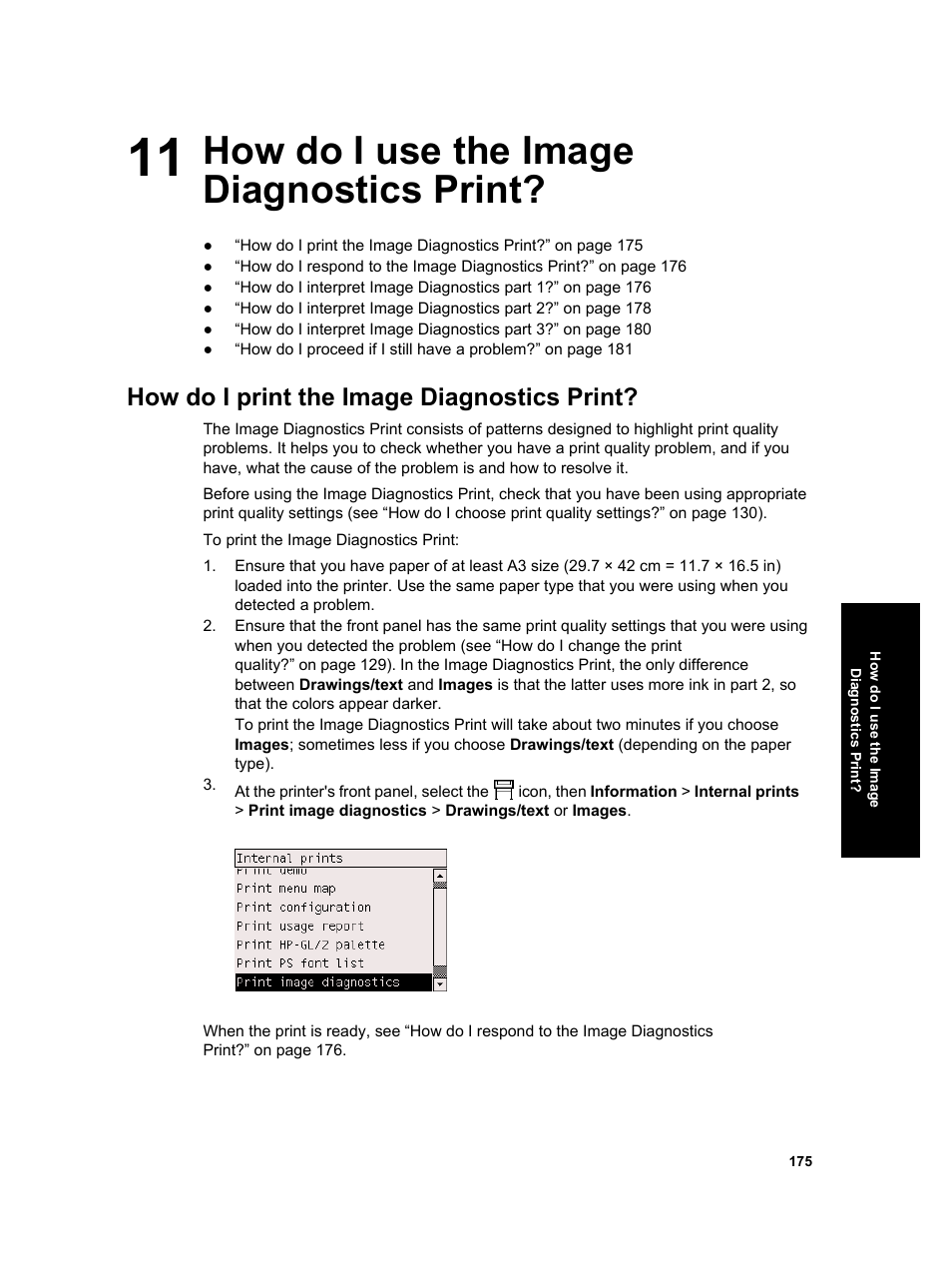 How do i use the image diagnostics print, How do i print the image diagnostics print | HP Designjet 4000 Printer series User Manual | Page 177 / 268