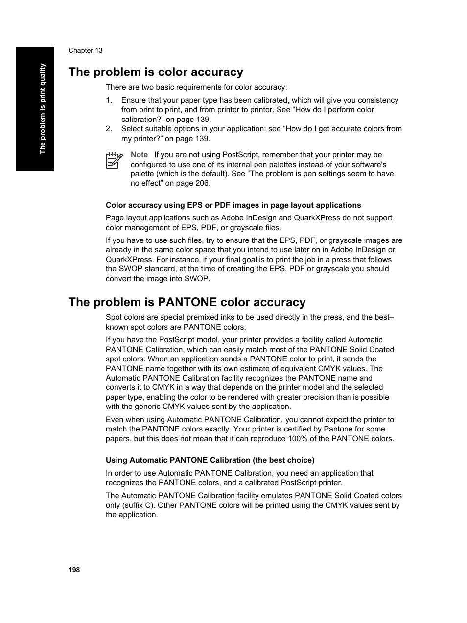 The problem is color accuracy, The problem is pantone color accuracy | HP Designjet 4000 Printer series User Manual | Page 200 / 268