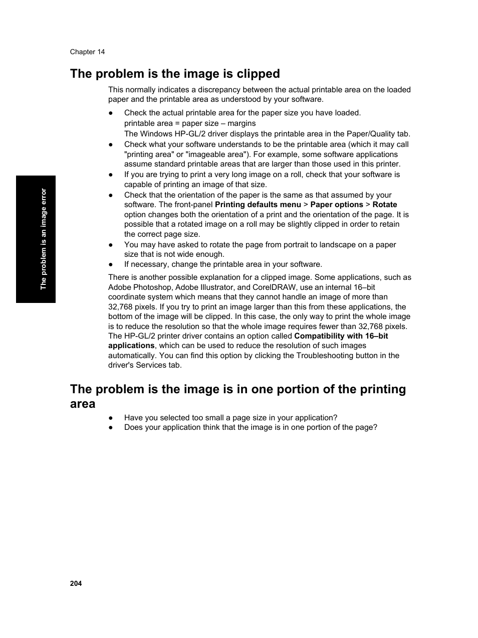 The problem is the image is clipped | HP Designjet 4000 Printer series User Manual | Page 206 / 268