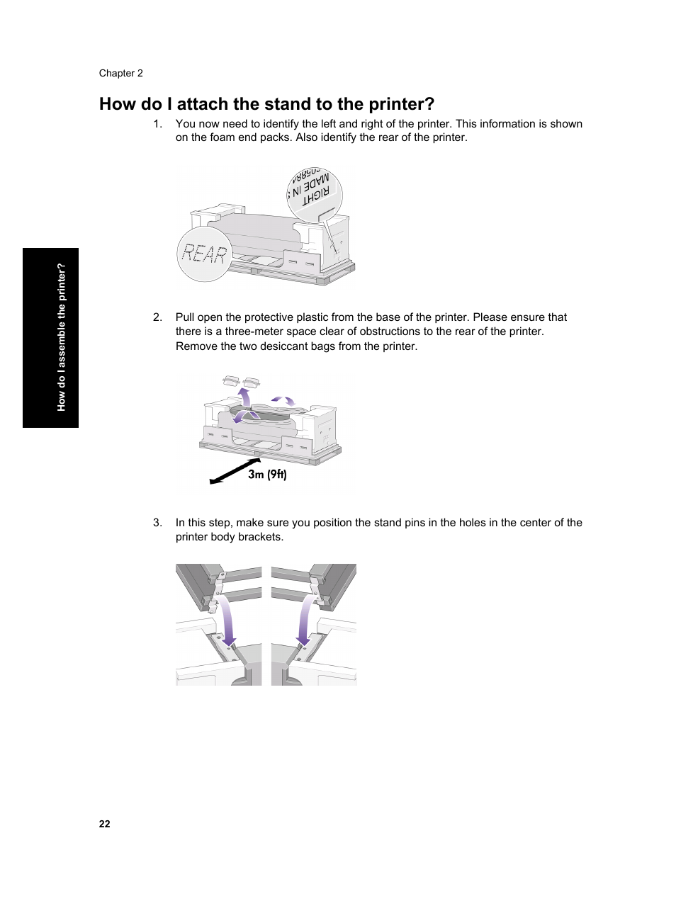 How do i attach the stand to the printer | HP Designjet 4000 Printer series User Manual | Page 24 / 268