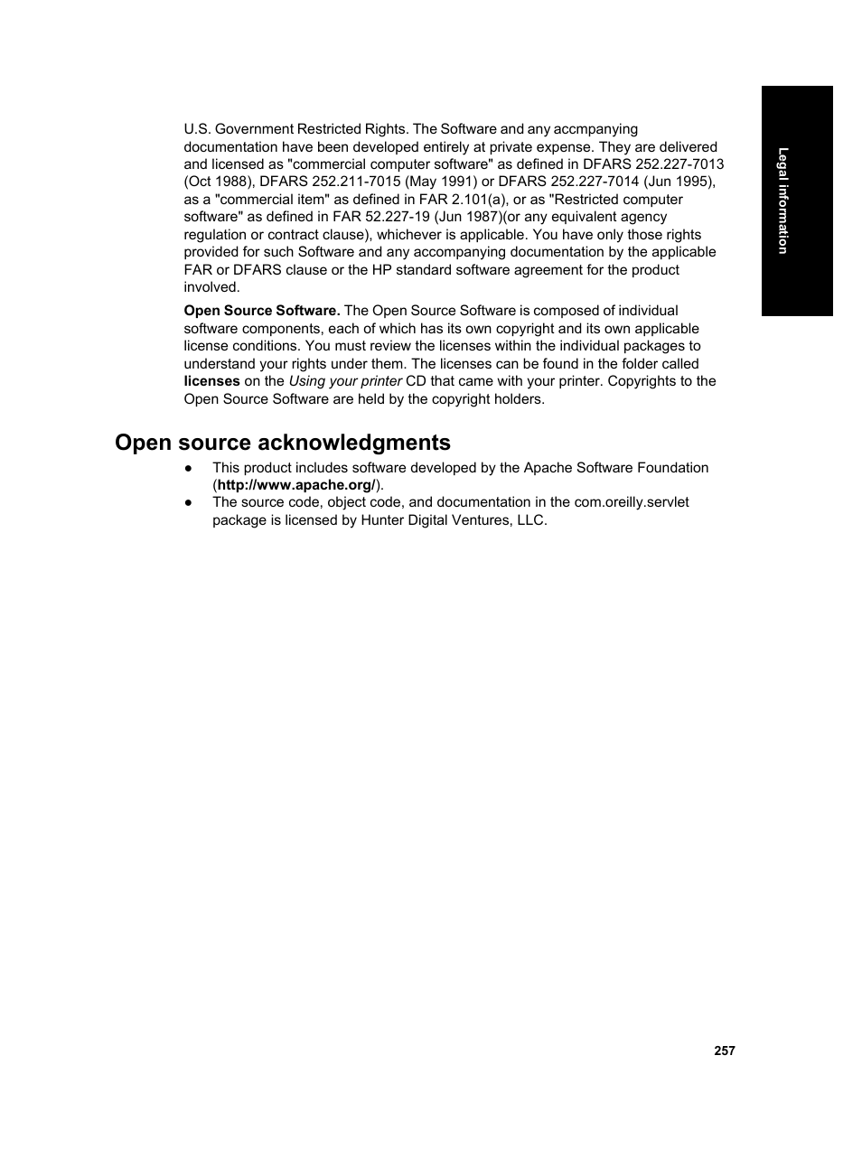 Open source acknowledgments | HP Designjet 4000 Printer series User Manual | Page 259 / 268