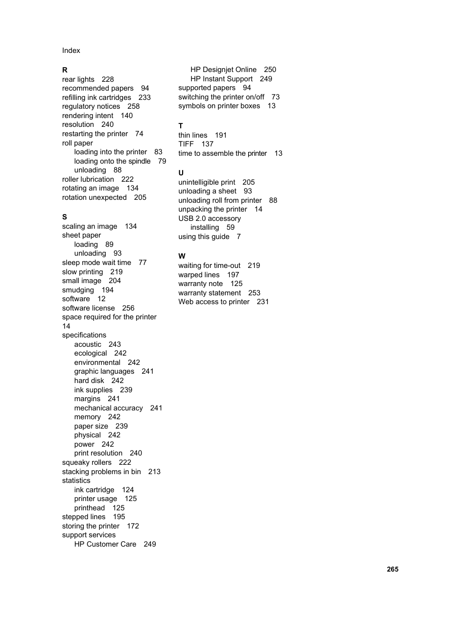 HP Designjet 4000 Printer series User Manual | Page 267 / 268