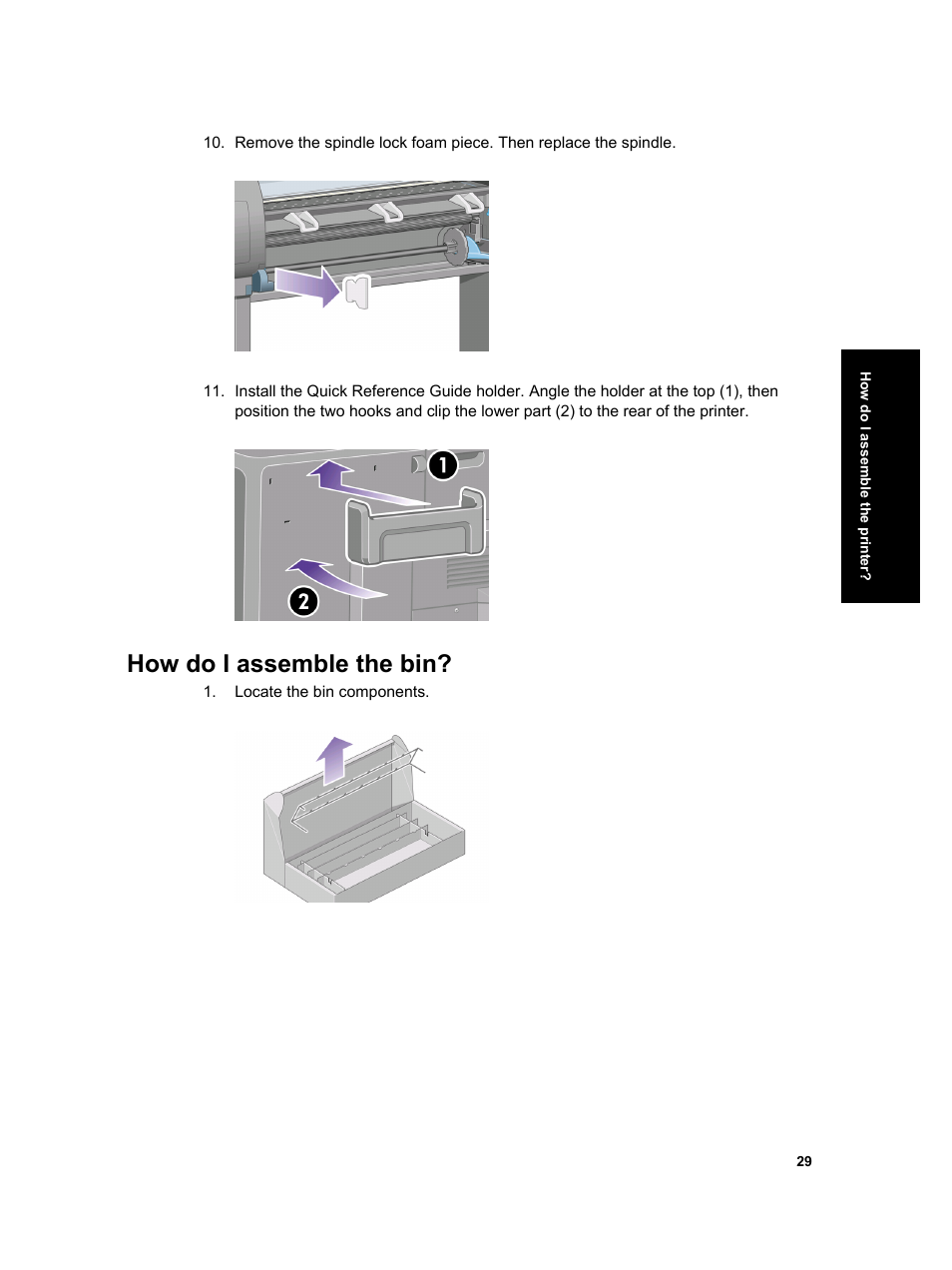 How do i assemble the bin | HP Designjet 4000 Printer series User Manual | Page 31 / 268