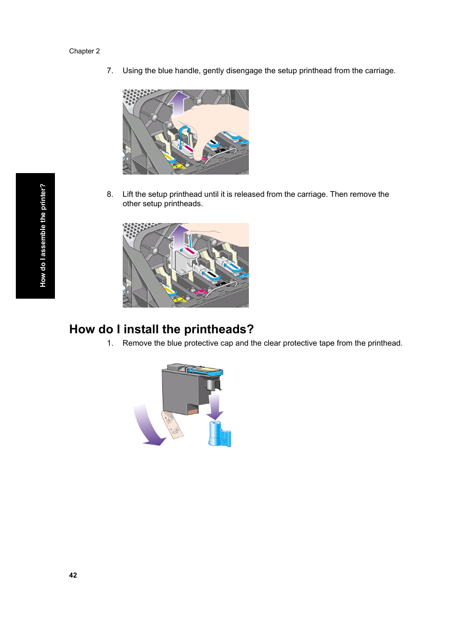How do i install the printheads | HP Designjet 4000 Printer series User Manual | Page 44 / 268