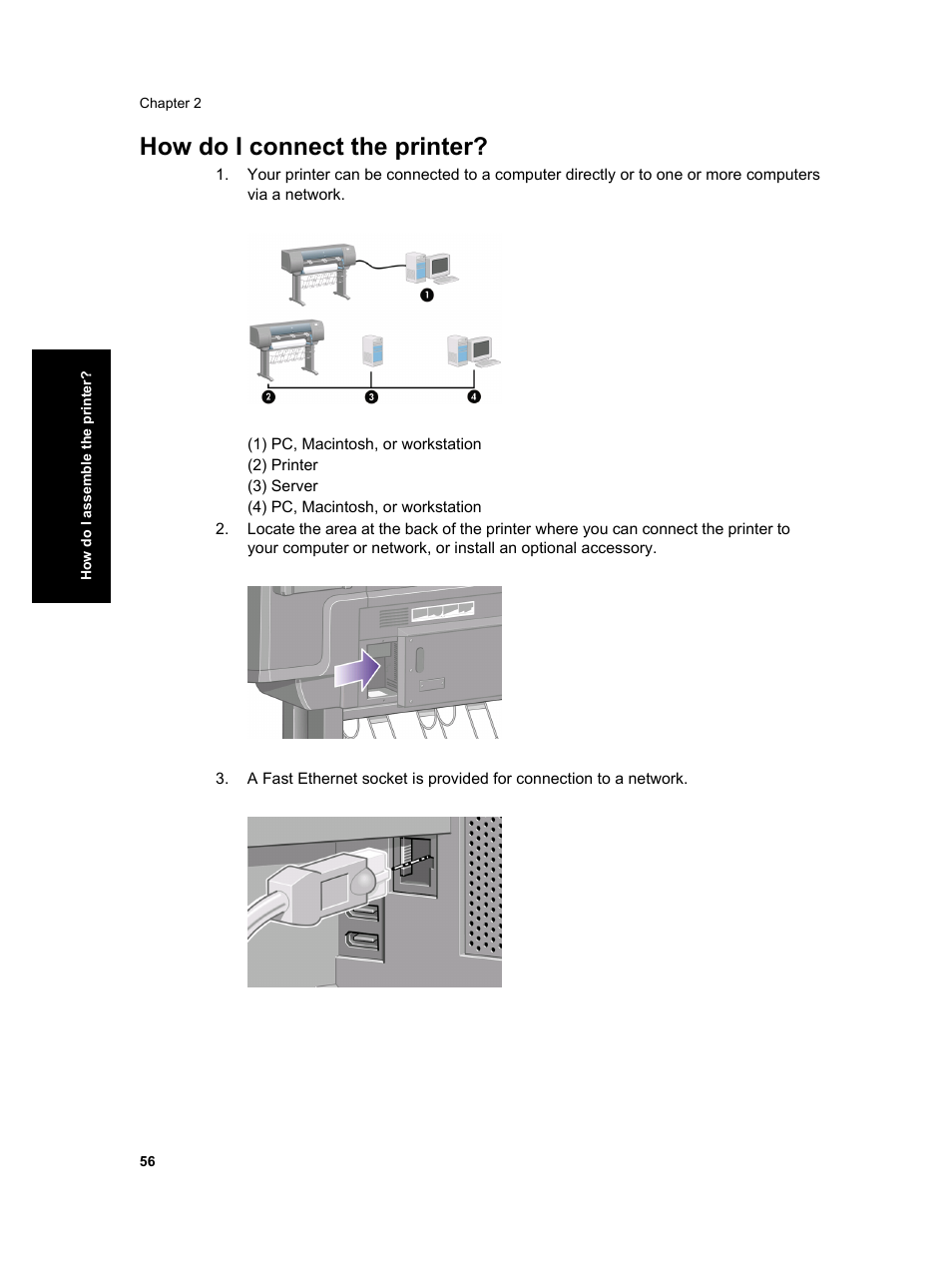 How do i connect the printer | HP Designjet 4000 Printer series User Manual | Page 58 / 268