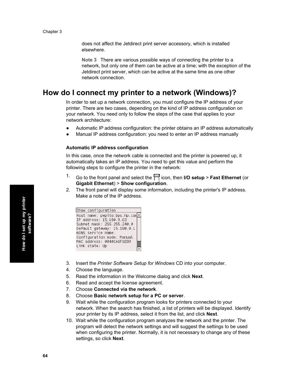 How do i connect my printer to a network (windows) | HP Designjet 4000 Printer series User Manual | Page 66 / 268