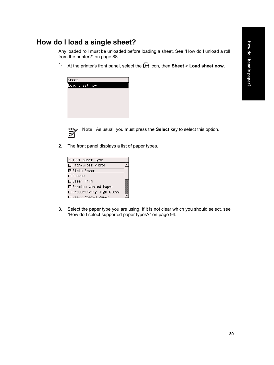 How do i load a single sheet | HP Designjet 4000 Printer series User Manual | Page 91 / 268