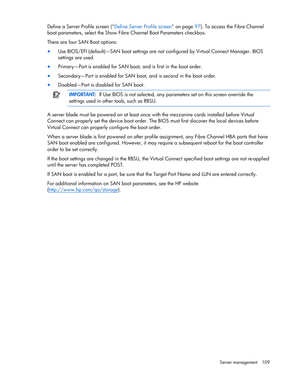HP Virtual Connect 4Gb Fibre Channel Module for c-Class BladeSystem User Manual | Page 109 / 158