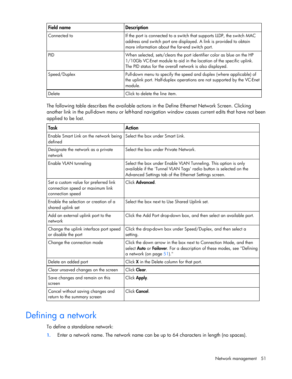 Defining a network | HP Virtual Connect 4Gb Fibre Channel Module for c-Class BladeSystem User Manual | Page 51 / 158