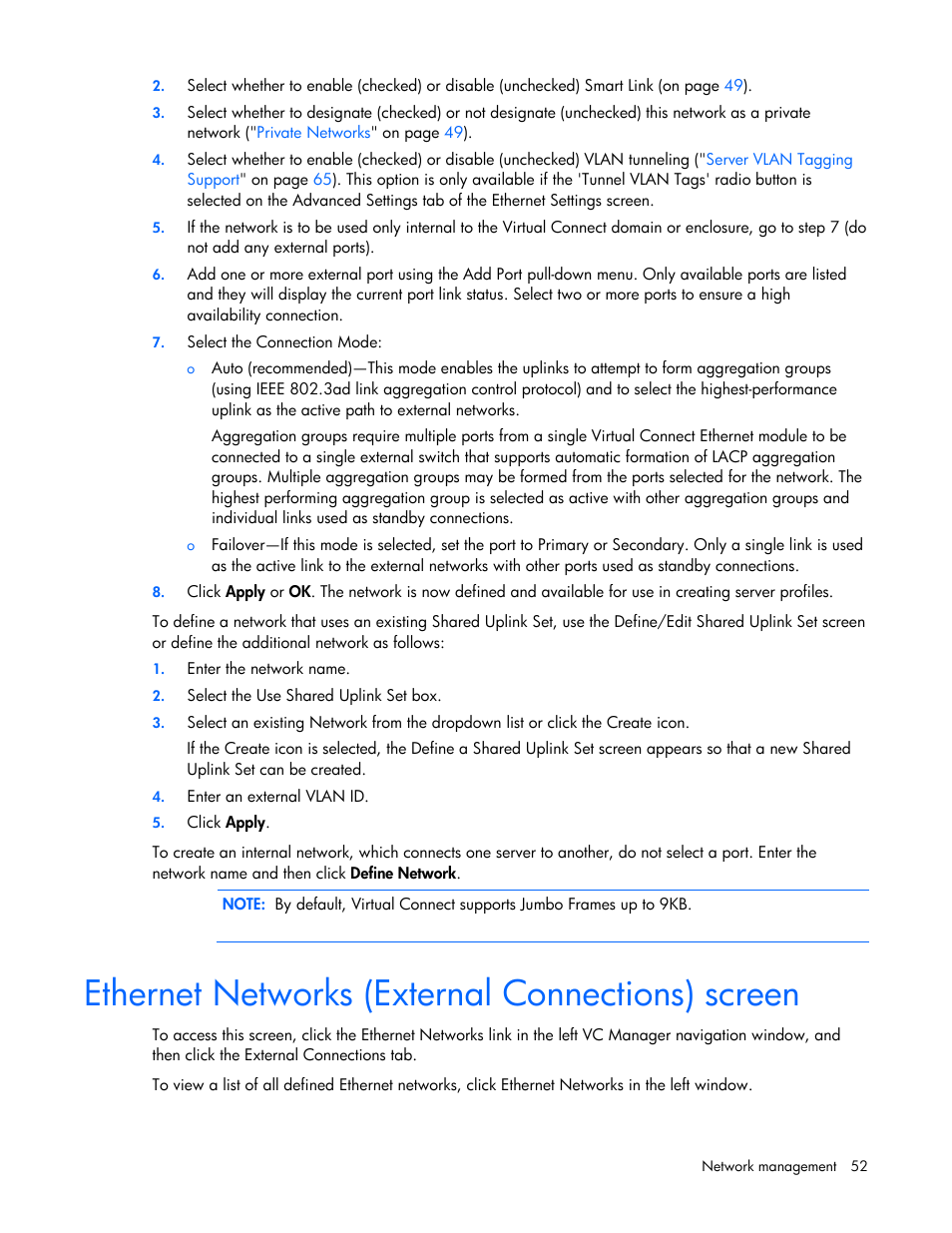 Ethernet networks (external connections) screen | HP Virtual Connect 4Gb Fibre Channel Module for c-Class BladeSystem User Manual | Page 52 / 158