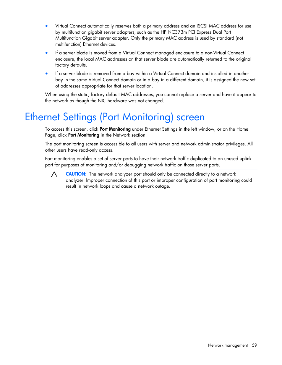 Ethernet settings (port monitoring) screen | HP Virtual Connect 4Gb Fibre Channel Module for c-Class BladeSystem User Manual | Page 59 / 158