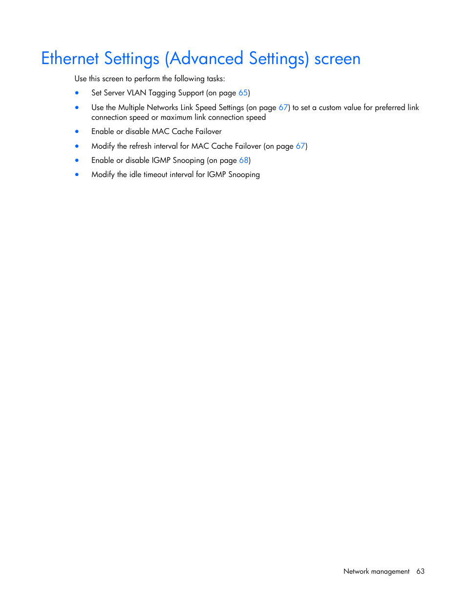 Ethernet settings (advanced settings) screen | HP Virtual Connect 4Gb Fibre Channel Module for c-Class BladeSystem User Manual | Page 63 / 158