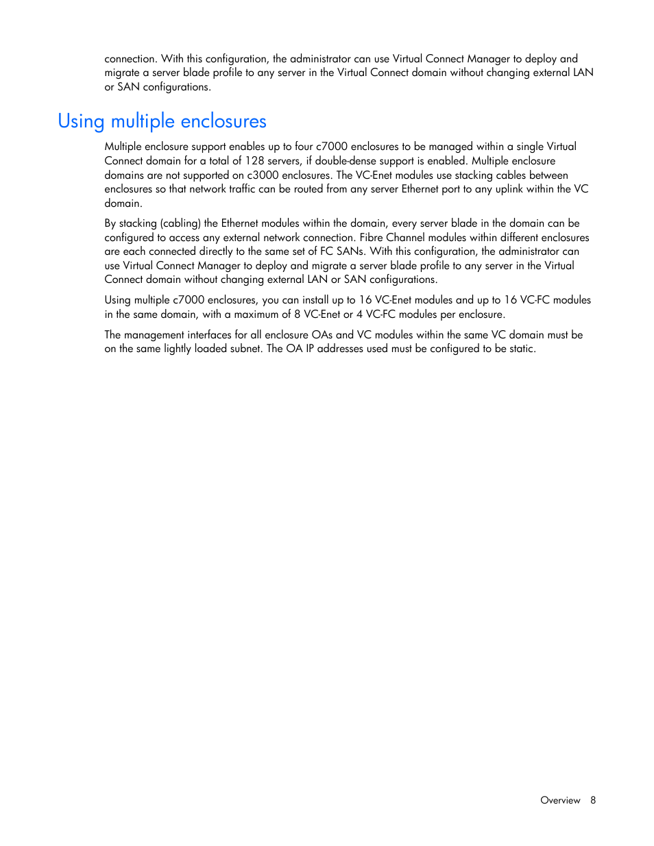Using multiple enclosures | HP Virtual Connect 4Gb Fibre Channel Module for c-Class BladeSystem User Manual | Page 8 / 158